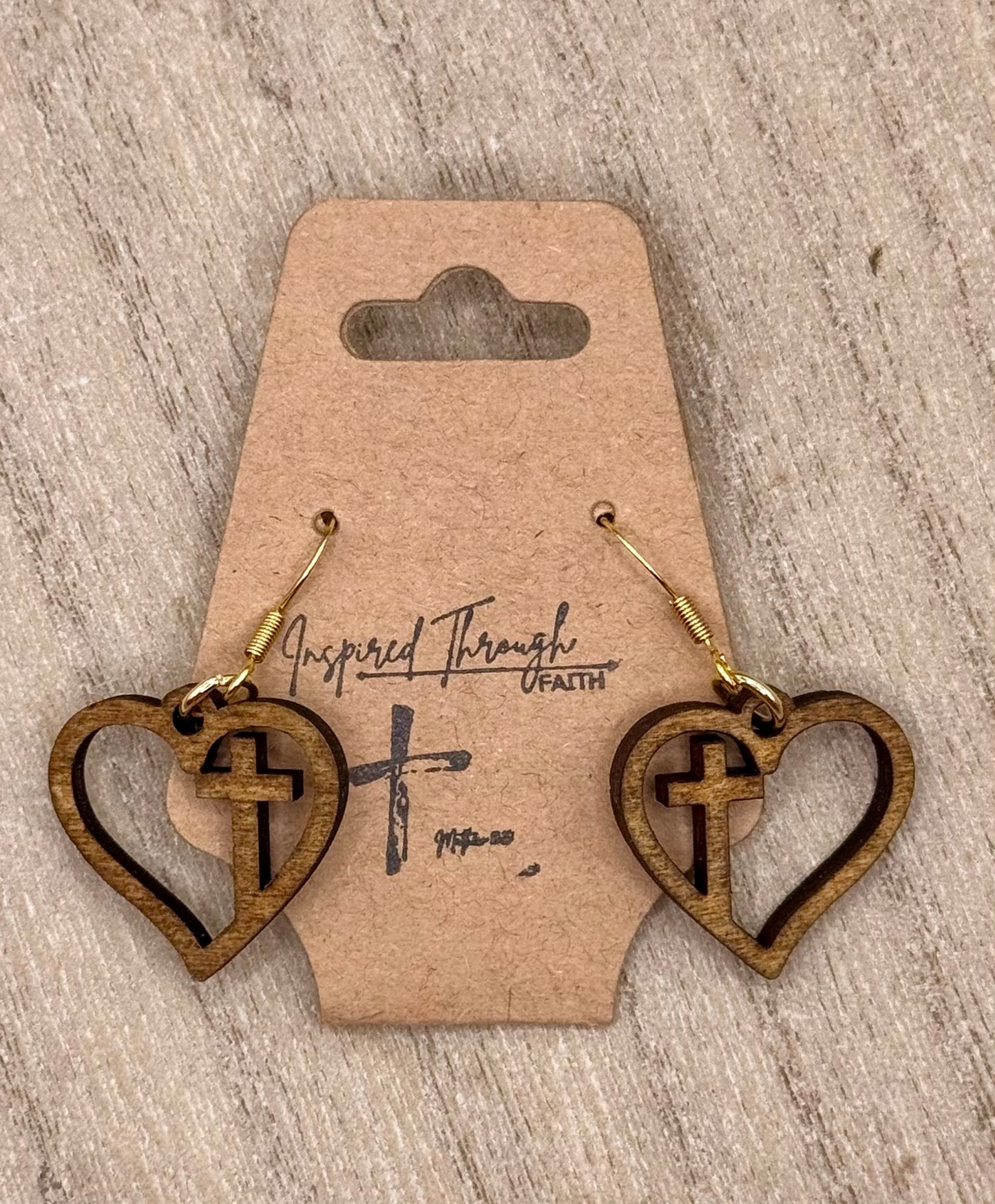 Wood Heart & Cross earrings