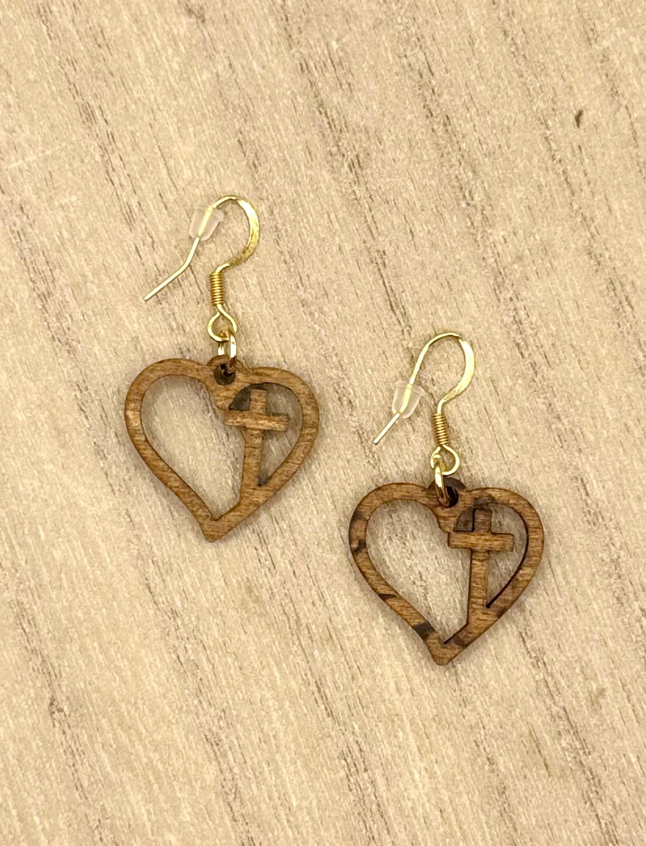 Wood Heart & Cross earrings