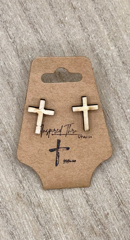 Wood Cross Earrings